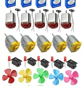 AEROKART INDIA Toy Motor 10 + Battery 5 + Connector 5 + Red Led 5 + Switch 5 + Propeller 10 Pieces Electronic Components Electronic Hobby Kit